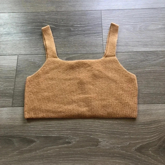 Everlane Camel Tan Wool Yak Hair Blend Ribbed Cozy Stretch Tank Size Large NWT - Picture 3 of 11